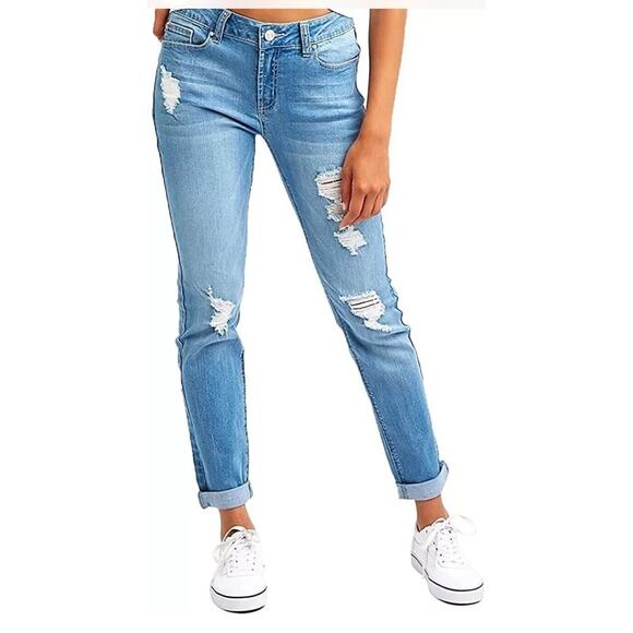 RESFEBER WOMEN'S RIPPED BOYFRIEND JEANS CUTE DISTRESSED SKINNY JEANS SIZE 4 - Picture 1 of 9